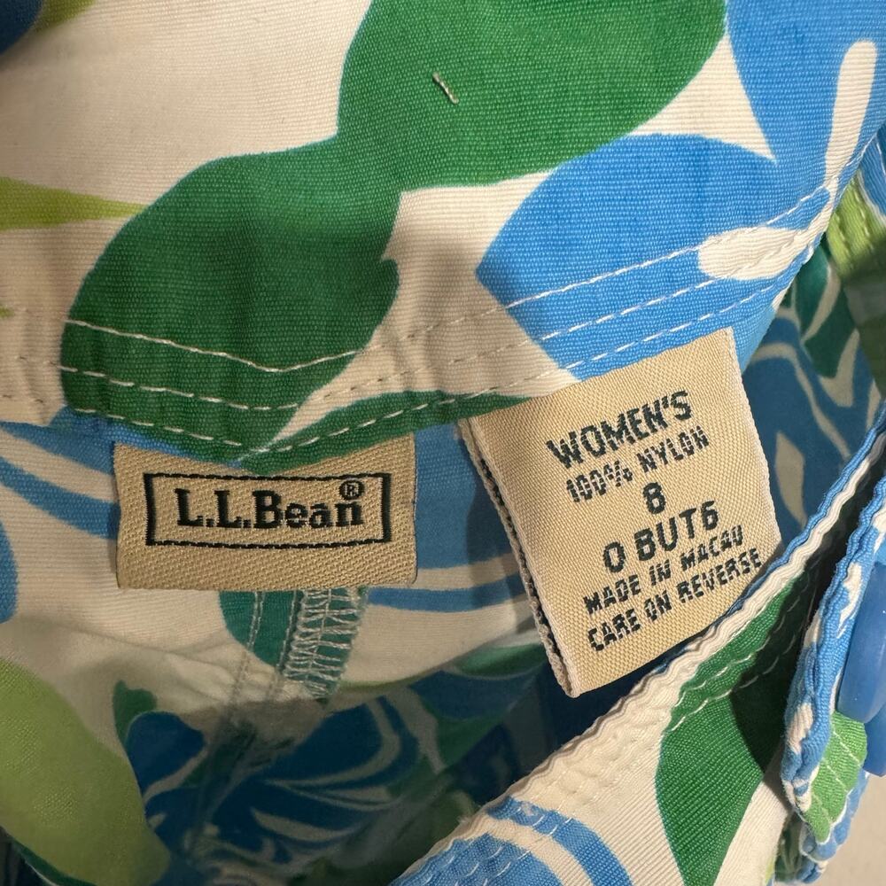 LL Bean Womens Green White Blue Hibiscus Floral Board Swim Shorts Size 8 - Picture 6 of 10